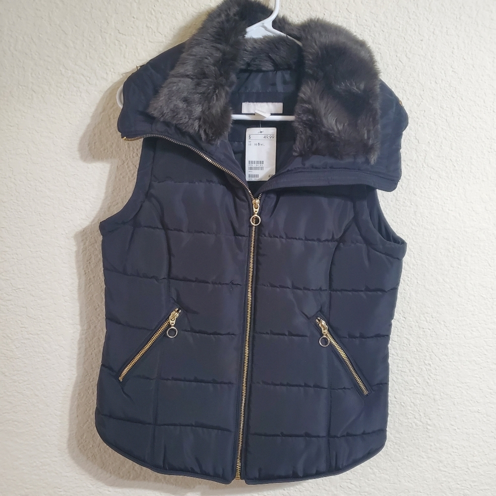 H&M NWT Black Womans Faux Fur Puffer Vest Small Warm Winter City  New With Tags